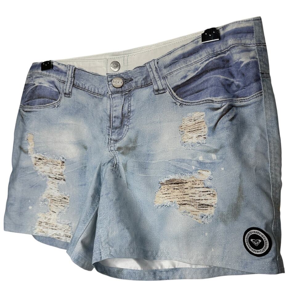 Roxy Estilo Faux Distressed Bue Jean Print On Poly Shorts 7